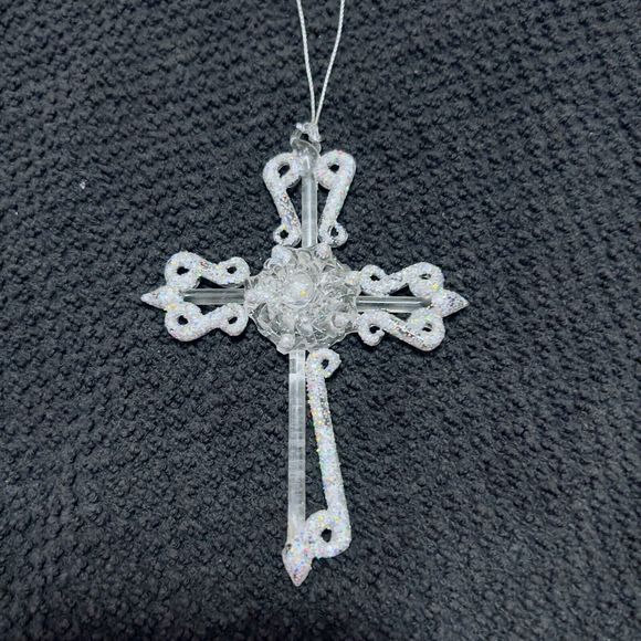 Clear Glass 4” Cross Christmas Ornament sparkle Tree - Picture 4 of 5